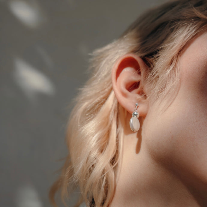 Silver Flat Pearl earrings