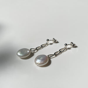 Silver Flat Pearl Chain earrings