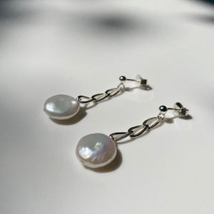 Silver Flat Pearl Chain earrings