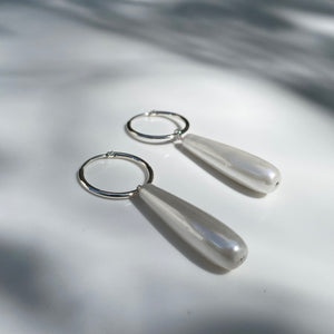 Silver Tear Pearl Creole earrings