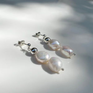 Silver Double Pearl Drop earrings