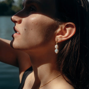 Gold Double Pearl Drop earrings